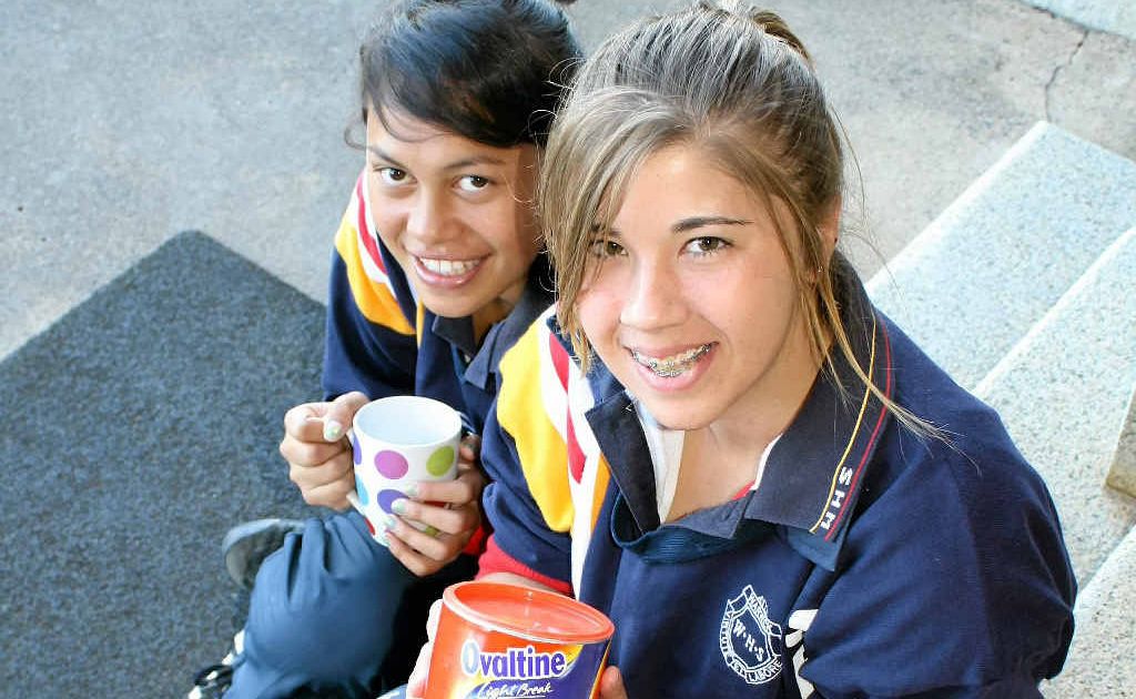 Warwick State High School Year 12 students Cassandra Connal (left) and Naomi Jensen warm up with a hot drink before school starts. Warwick State High School Year 12 students Cassandra Connal (left) and Naomi Jensen warm up with a hot drink before school starts.